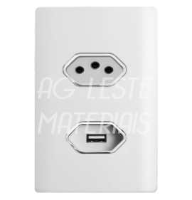 Conjunto USB 2A + Tomada 10a 4x2 - Novara Branco Brilhante Cromado